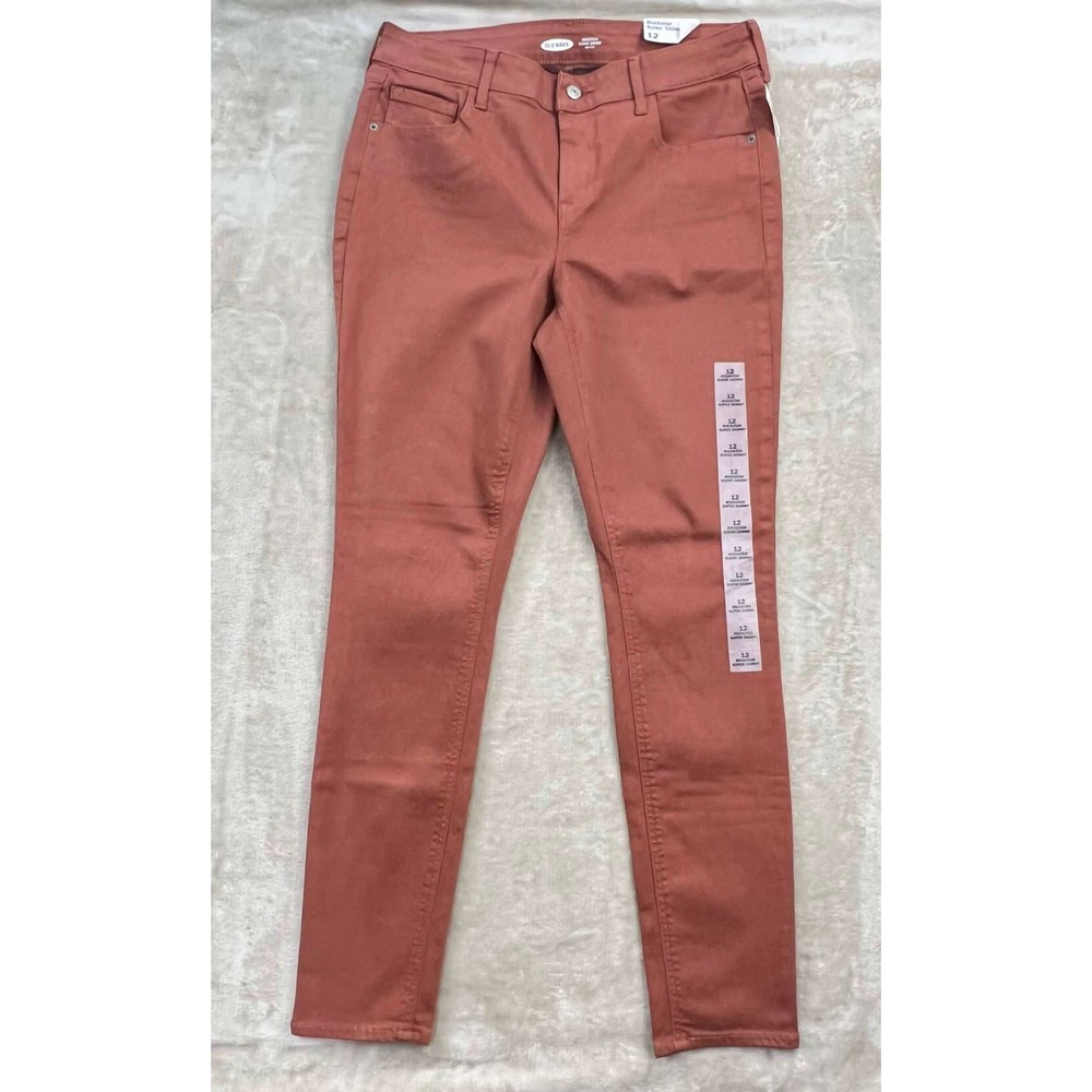 NWT New Old Navy Rockstar Super Skinny Mid-Rise Pants Rust Orange Women Size 12